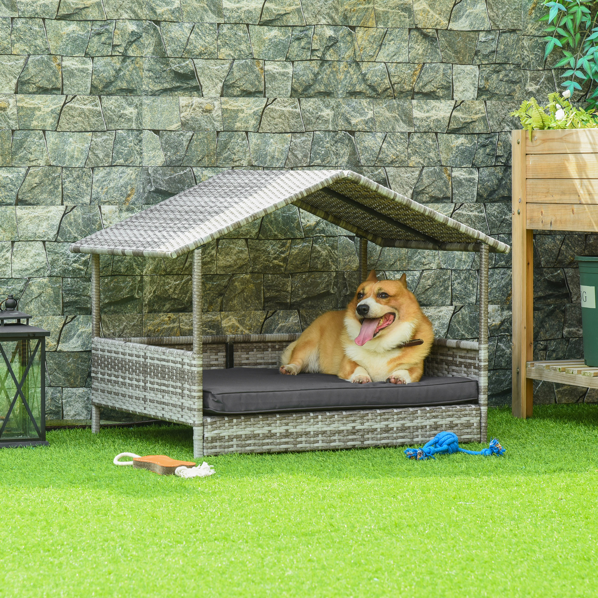Pawhut Cuccia per cani Letto per animali domestici Cesto per cani, resistente alle intemperie, cuscino rimovibile, Grigio   Aosom Italy