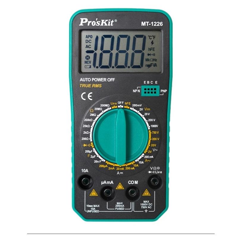 Prokits Digital multimeter TRMS, 1000/750 V AC/DC, 10A, 200MOm, 200uF, diode test, continuity test, Pro'sKit (Hand-Multimeter) (MT-1226)