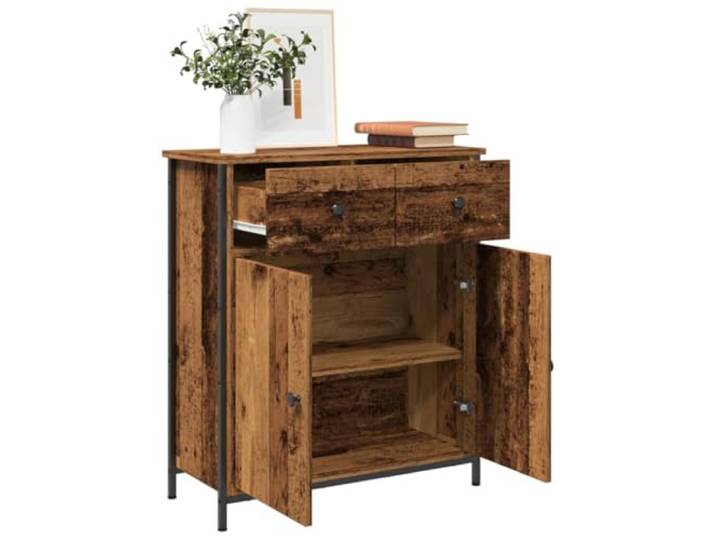 KGTKGTYER Sideboard, Altholz-Optik Anrichte mit Stauraum 70x30x80 cm Aus Holzwerkstoff & Glas, Robuste Oberplatte, Verstellbare Beine