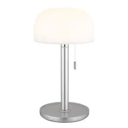 Tischleuchte Außenlampe LED Akku USB Bambus Gartenleuchte, Kunststoff opal silber, 1,5W 80Lm warm-kaltweiß, DxH 15x28 cm