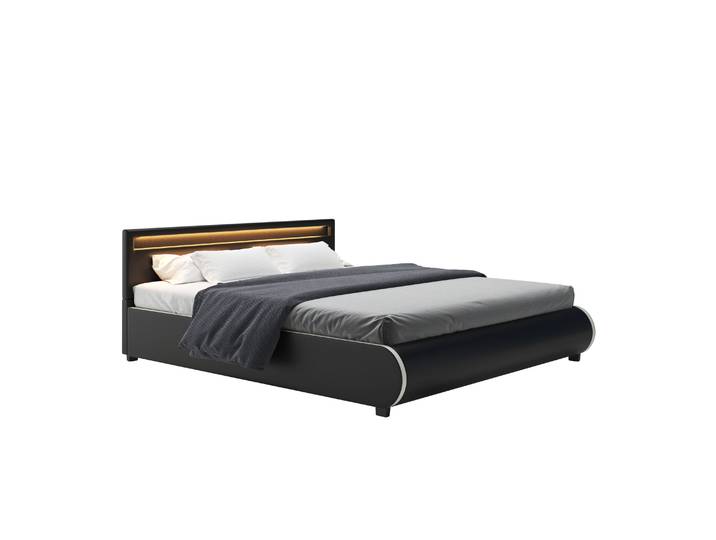 Lederbett LED SIESTA 180 x 200 cm schwarz