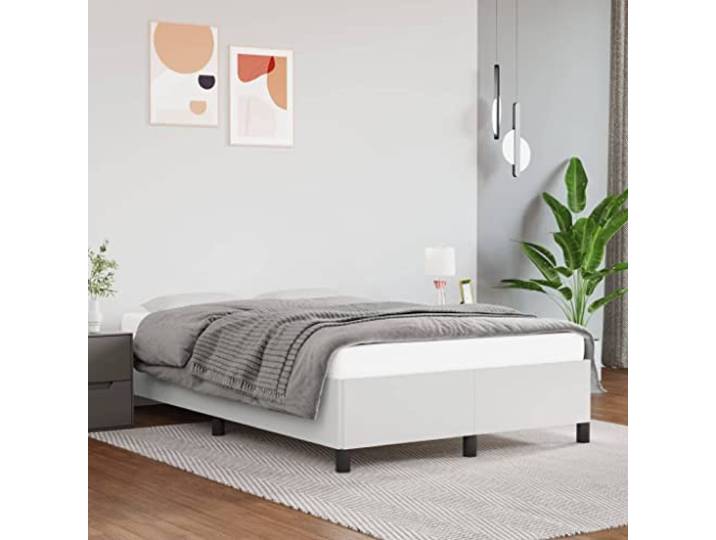 Kunstleder Bettgestell Schlafzimmer Stützbeine 120x200 cm Weiß Bettgestell Weiß 120x200 cm Kunstleder Bettrahmen mit Kopfteil Stabil Holz Lattenrost Ohne Matratze Schlafzimmer Möbel