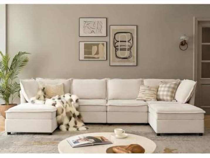 GarveeMore Modulares Cloud-Sofa Ersatzteil Armlehnenmodul/Armstütze Aus Chenille Mit Holzrahmen, Für Sectional Couch, Abnehmbarer Bezug – Weiß, Armlehne