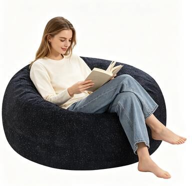 Kodotan sofa 4FT Bean Bag Chair,Plush Fabric With Lurex,Shiny Silver Thread Faux Fur Plush,Memory Foam Filling,Round Sofa For Living Room