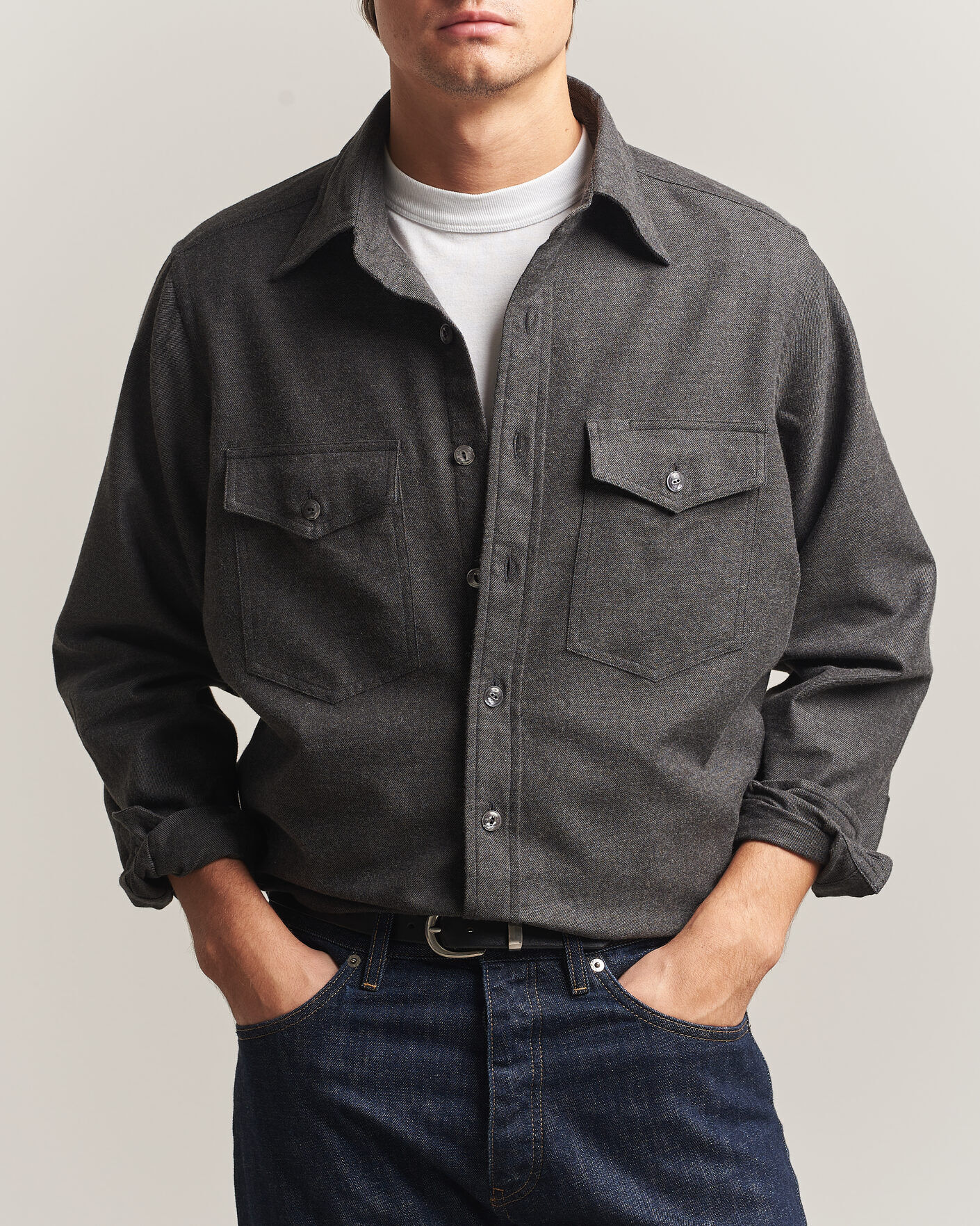 Drake's Two Pocket Casual Shirt Grey men S Grå