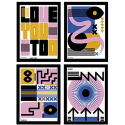 POSTER Set mit 4 Abstrakte Kubismus Liebe Ästhetische A3 Rahmenlos