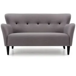 2-Sitzer Sofa Happy grau Knöpfe Leder schwarz 150x81x82 cm