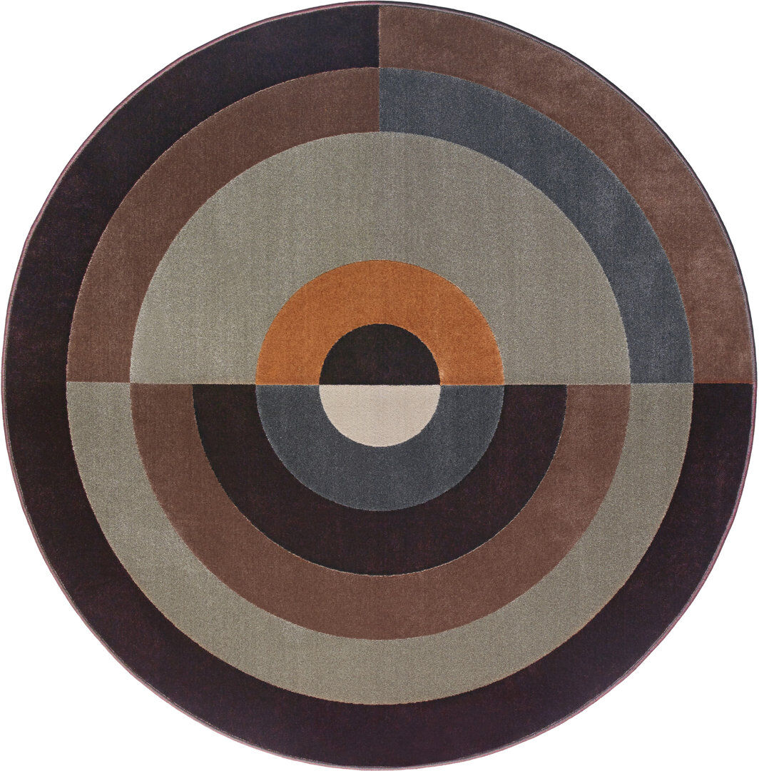 Ivy Bronx Round Chuah Abstract Flat Weave Area Rug Brown Round 160 cm