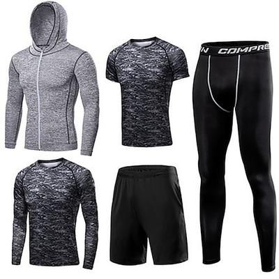Herren Sportbekleidungsset Kompressionsanzug Fitness-Kleidungsset Einfarbig Basisschicht Outfit-Set Kombination Schwarz Weiß Fitnesstraining Aktives Training Joggen Thermowarm Schnelltrocknend