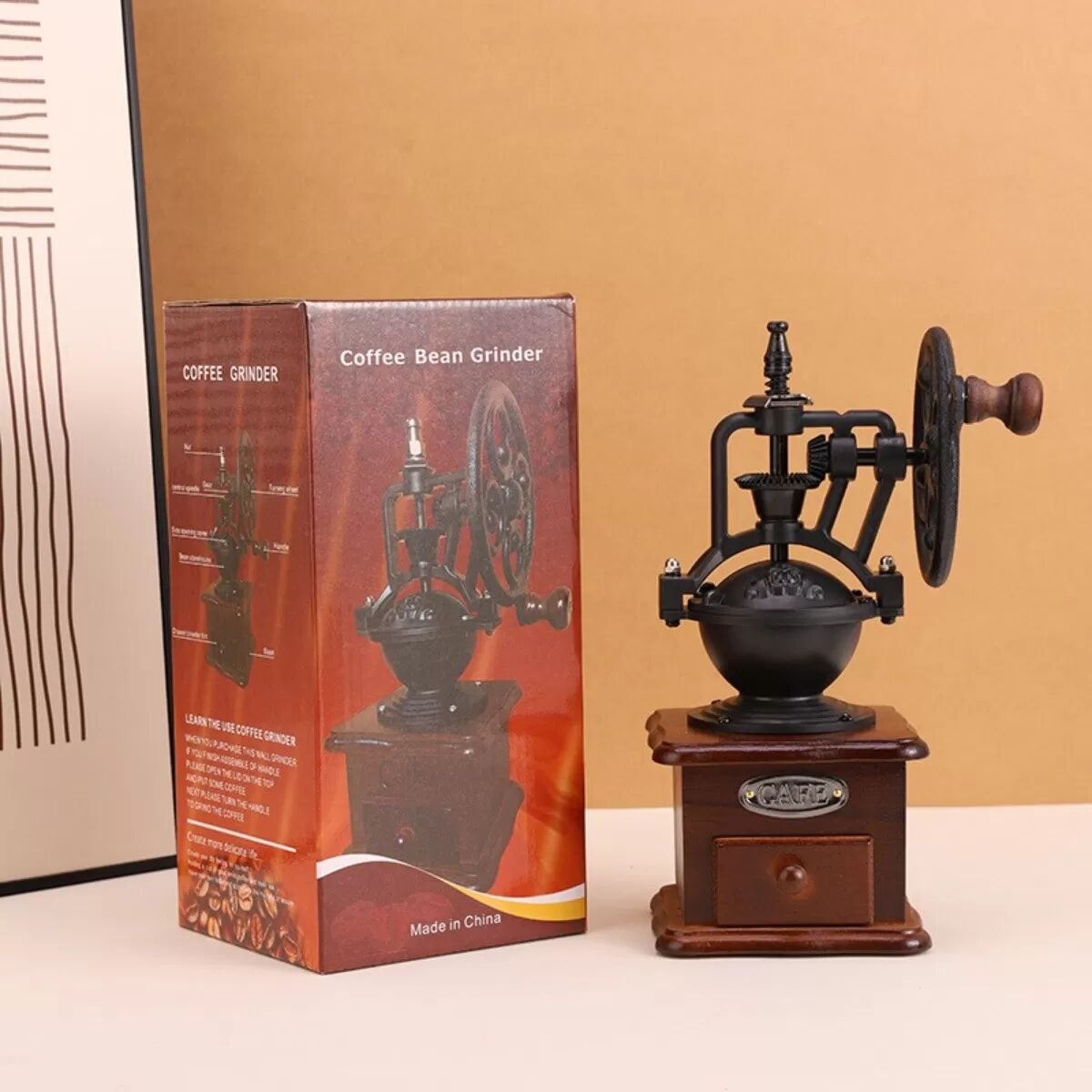 INF Retro Handkurbel-Kaffeemühle mit Keramikmahlwerk und versiegeltem Behälter – manuelle Kaffeemühle für Zuhause, Kaffeefarbe