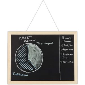 Relaxdays Kreidetafel schwarz, Wandtafel mit hellem Holzrahmen, 40 x 30 cm