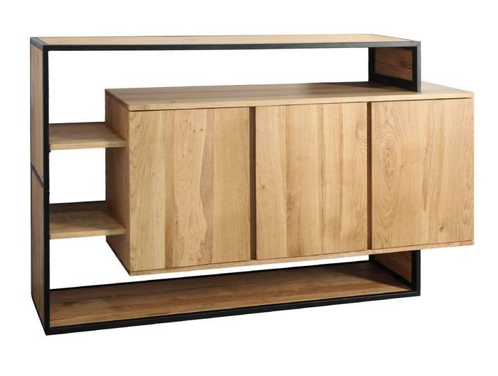 WOLF MÖBEL Sideboard (175 x 35 x 100), CITY Kommode mit 3 Türen / 3 Ablagen / Licht