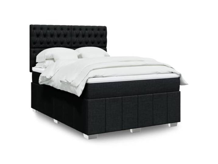 KGTKGTYER Boxspringbett mit Matratze 140x190 cm Stoff Schwarz Inklusive Taschenfederkern, Höhenverstellbares Kopfteil