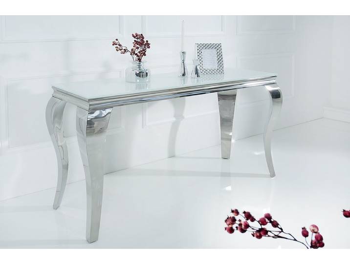 riess-ambiente Konsolentisch MODERN BAROCK 145cm weiß / silber (Einzelartikel, 1-St), Flur · Opalglas · Edelstahl · eckig · Wohnzimmer