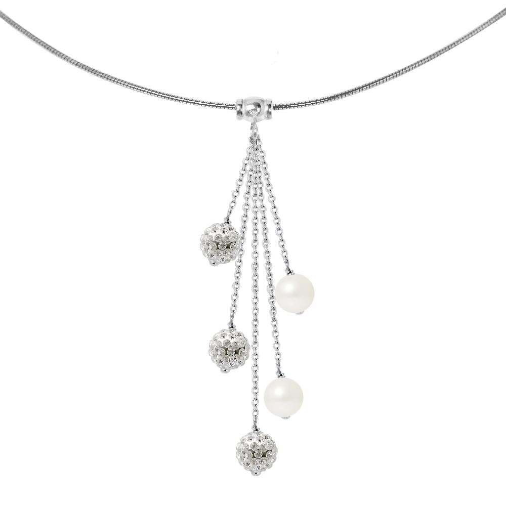 Cascada ketting Crystal Preciosa witte en witte cultuur kralen zilver 925