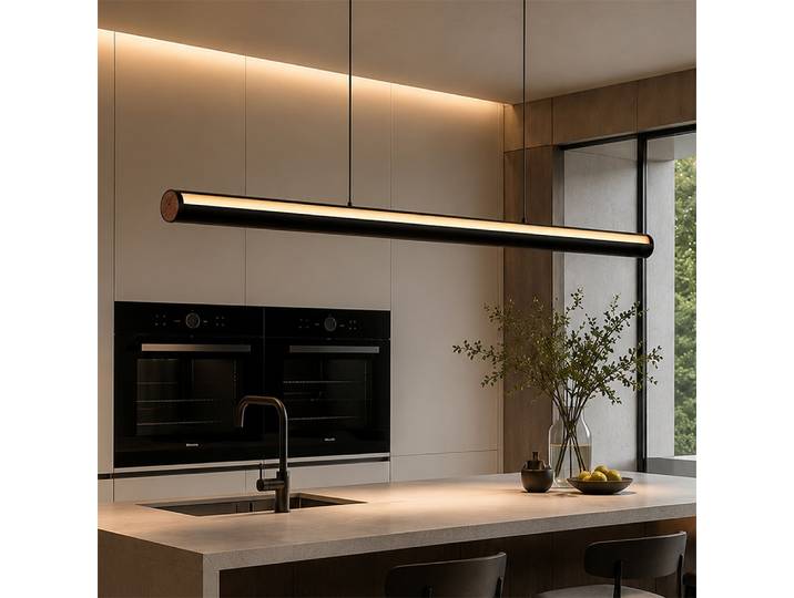 Lustre linéaire italien noir à LED pour restaurant, bureau, bar, salle à manger, cuisine, style minimaliste