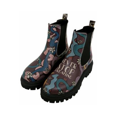 Chelseaboots DOGO "Aura Boots Never Stop Dreaming Damen Stiefeletten", Damen, Gr. 39, Normalschaft, lila, Lederimitat, Schuhe Chelseaboots, Handgefertigt