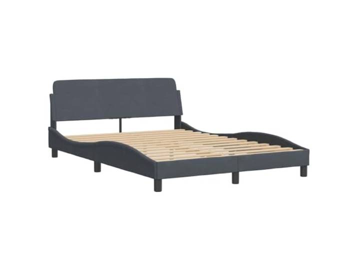 KTHLBRH Bettgestell aus Samt, Dunkelgrau, 140 x 200 cm Mit Kopfteil, stabilen Metallbeinen, Latten aus Sperrholz, gewelltes Design