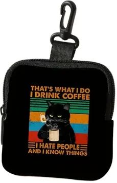 Discount Dollar Deals Mini Coin Purse, Cat Print Lightweight Waterproof Earphone Bag, Multiple Styles Artificial Leather Wallet, Friends Gift black Cat