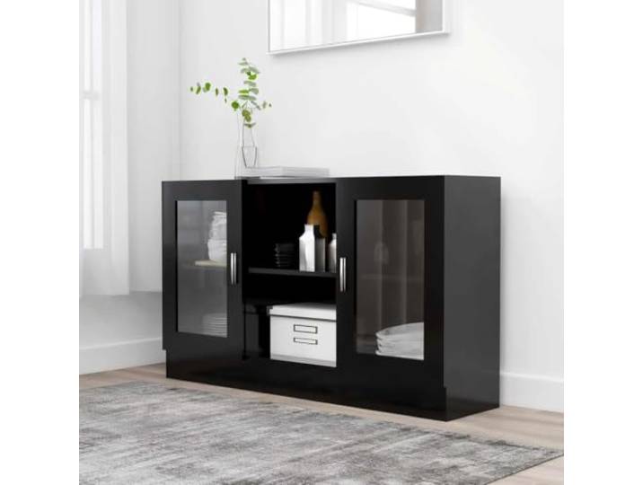 HEFZGDB Schwarzes Sideboard aus Holzwerkstoff mit Zwei Türen und Aufbewahrungsfächern - Modernes und praktisches Sideboard für Multimedia-Geräte im Flur oder Wohnzimmer