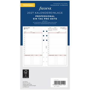 Filofax Kalendereinlagen 27-68474, Professional, Jahr 2027, 1 Tag auf 1 Seite, Personal