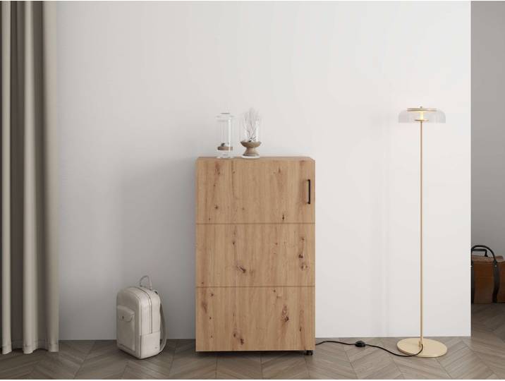 Schuhschrank HOME AFFAIRE Islay, Drehtür auf Rollen, B/T/H: 60/32,4/113,2 cm , artisan eiche, B:68cm H:113,2cm T:32,4cm, Holzwerkstoff, Schränke, Schuhschrank, Schuhkommode mit Platz für ca. 18 Paar Schuhe bis Gr. 40
