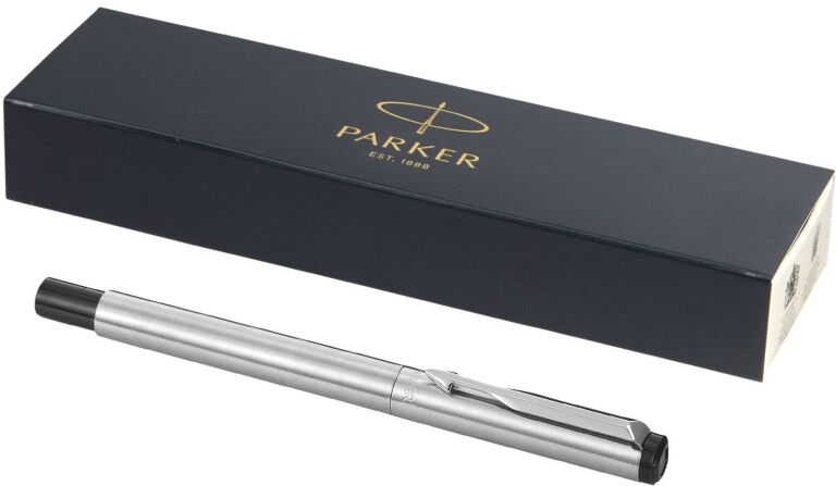Stylo roller personnalisé en acier argenté Parker Vector Argent