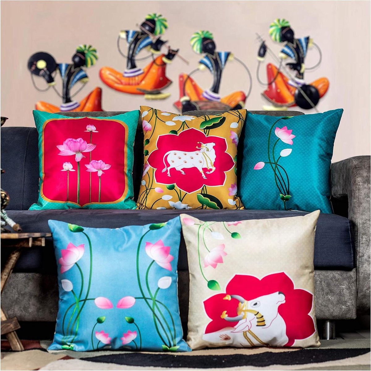 Set van 5 meerkleurige satijnen kussenslopen voor decoratieve interieurhoezen