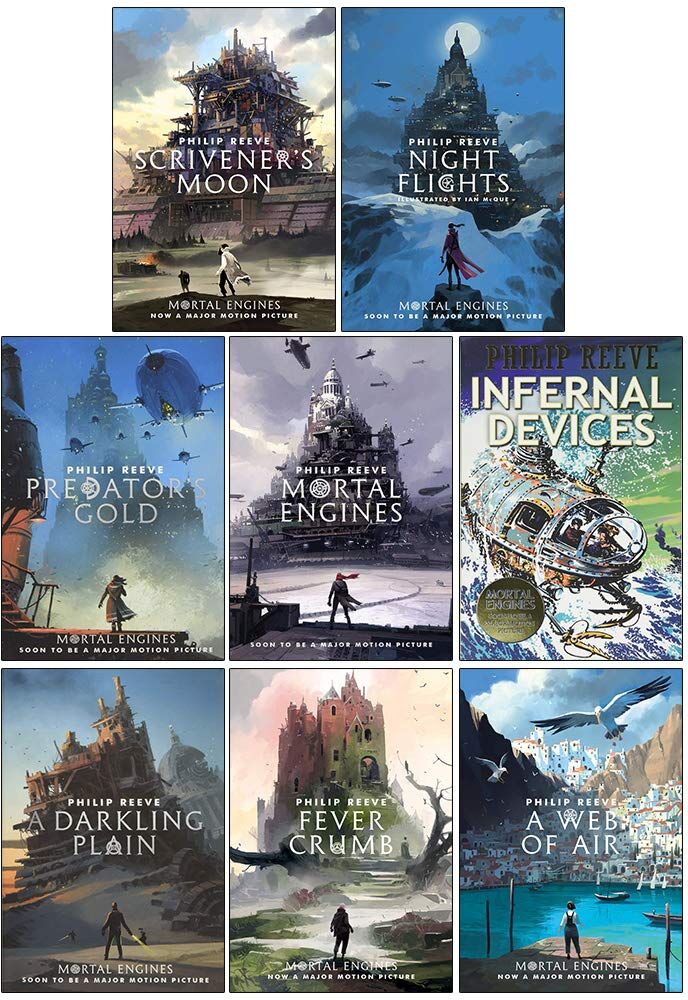 Scholastic Mortal Engines 8 Book Collection Set by Philip Reeve - Paperback - Young Adult Dystopian Sci-Fi Series with Fever Crumb Prequels & Night Flights
