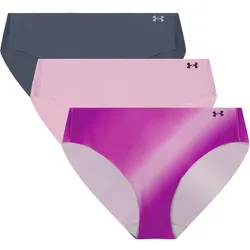 3er Pack UNDER ARMOUR Pure Stretch No-Show Print Bikini Briefs Damen 698 - pink dawn XL