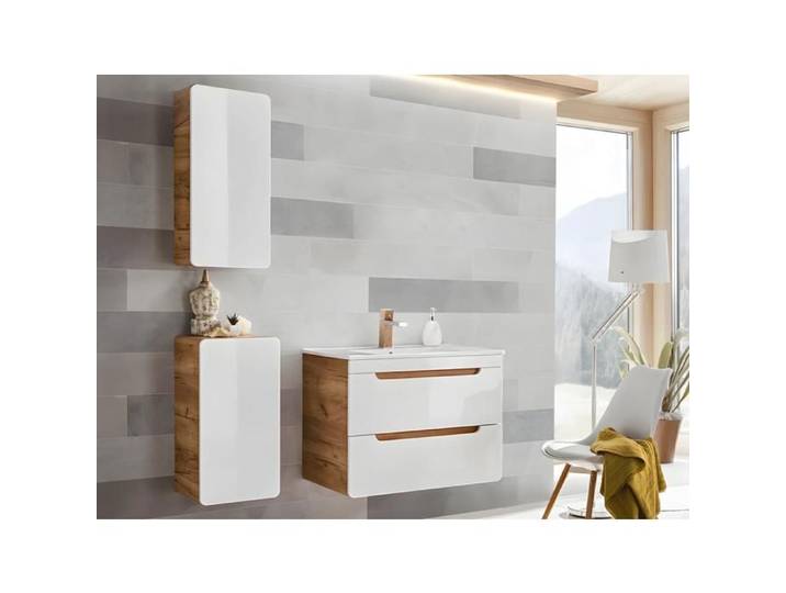 Colonne de salle de bain coloris naturel et blanc - L35 x l32 x H68 cm - ARUBA