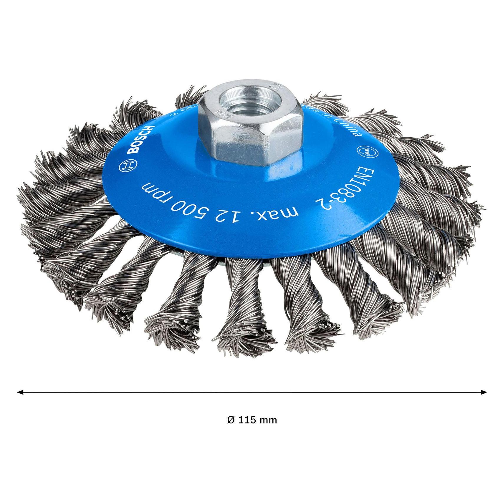 Bosch Professional Zubehör PRO Metal heavy Kegelbürste, 115 x 0,5 mm, Gewinde (2608622058)