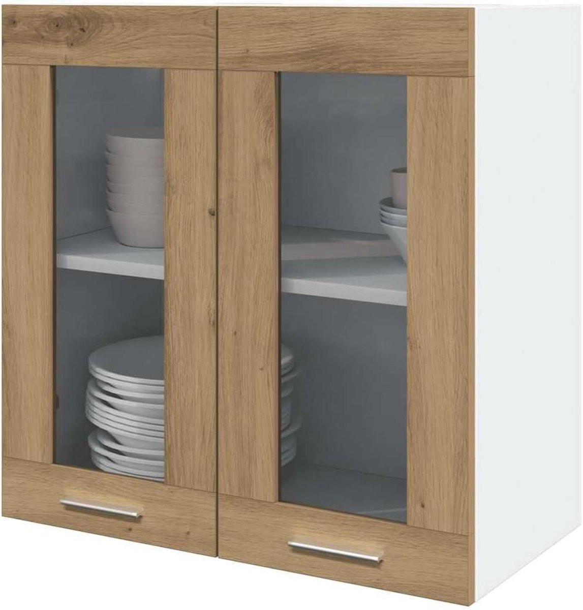 Hangkast Lyon Keukenkast Dressoir met Glazen Deur en Eiken Look