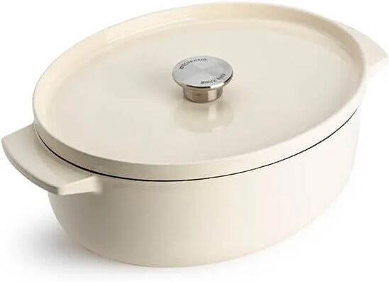 KitchenAid Cast Iron Almond Cream Non-Stick 30cm Oval Casserole Dish with Lid