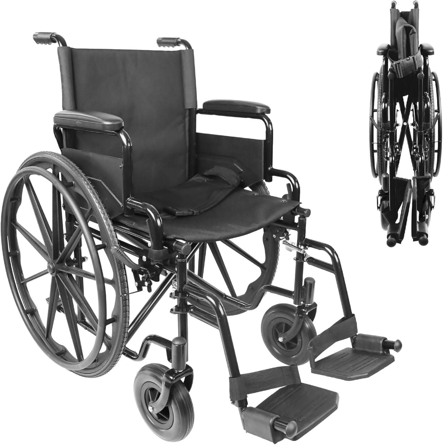 PEPE Mobility: Klappbarer Rollstuhl (Sitzbreite 46 cm), Stahlrahmen mit Bremse, umklappbare Armlehnen und Fußstützen, Sicherheitsgurt