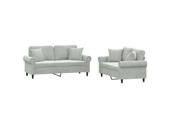 Coespram 2-tlg. Sofagarnitur 2-Sitzer Couch Set mit Kissen Hellgrau Elegante Polstermöbel für Wohnzimmer und Gästezimmer, inklusive vier weicher Zierkissen für spürbar mehr Bequemlichkeit.