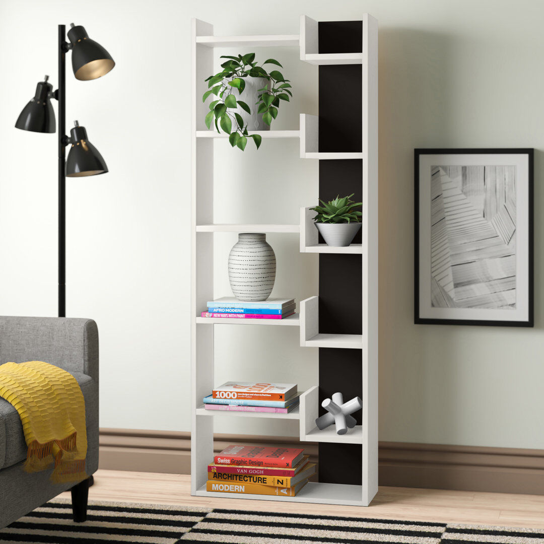 Zipcode Design Kara 5-Tier Freestanding Bookcase for Home and Office Storage White/Antrhacite 162cm H x 61cm W x 22cm D