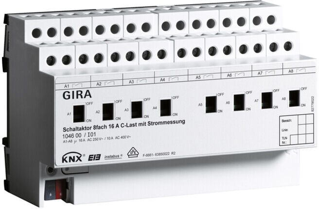 Gira Actionneur de commutation 8 canaux REG KNX/EIB 16A C-Charge 104600 (104600)