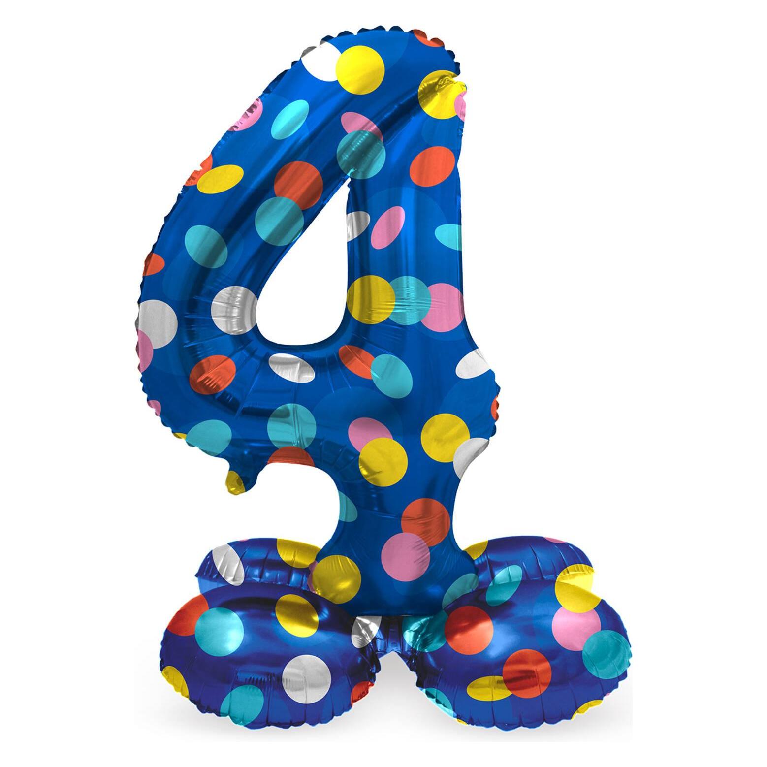 Folat Stehender Folienballon Bunte Punkte Zahl 4 - 72cm (1x) (63.974)