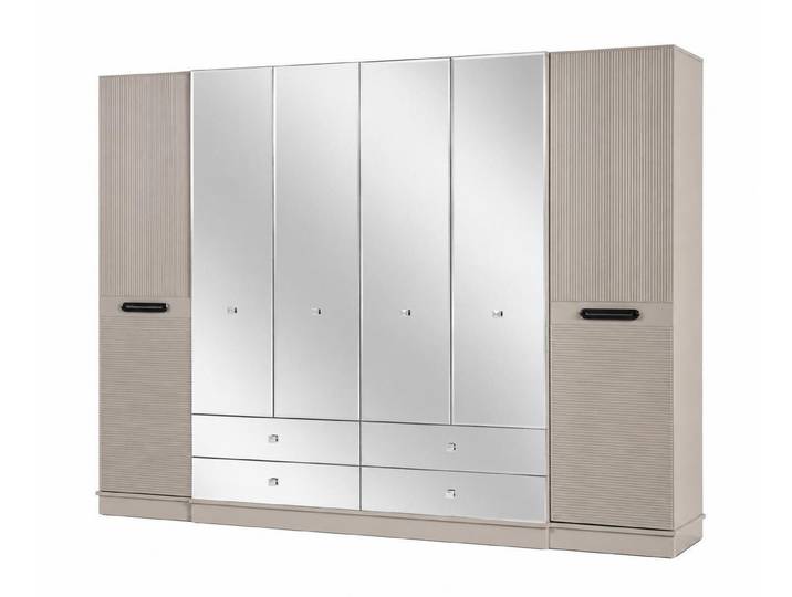 Xlmoebel Kleiderschrank Kleiderschrank Beige Spiegeltüren Schubladen Glas Modern