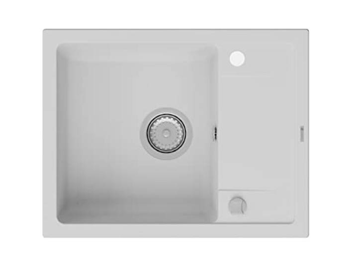 GRANMASTER Smart Spülbecken Küche - mit 1 Becken - Granitspüle mit Siphon Waschbecken Küche - Einbauspüle Arbeitsplatte Küchenspüle 67x44x16,4 cm Spüle Weiß mit Abtropffläche