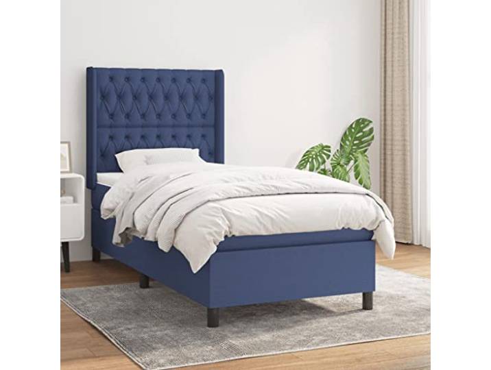 RJPLMFV Lattenrost mit Matratze, Blau, 90 x 190 cm Atmungsaktiver Stoff, verstellbarer Kopf, Taschenfedern, mittlere Unterstützung