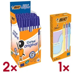 BIC 2x 50er-Pack Kugelschreiber »Cristal« inkl. 12er-Pack 4-Farb-Kugelschreiber »4 C blau