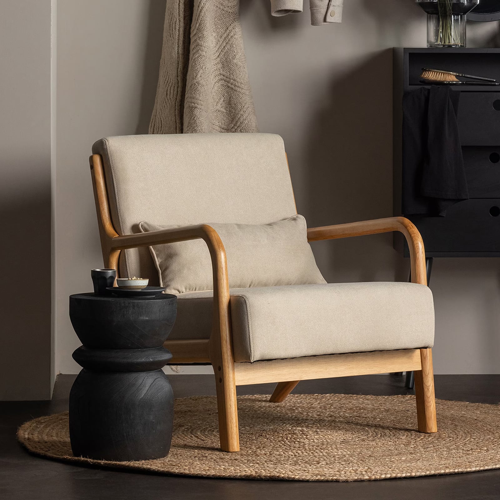 WOOOD Fauteuil Mark Stof - Naturel - Japandi stijl