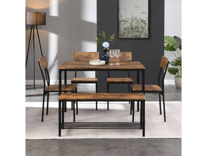 Plaque épaissieNouveau Premium feeling table table et chaises Set de 6 cadre en acier en bois style industriel cuisine table à man