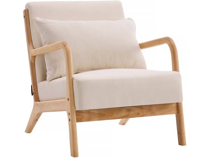 Fauteuil Clinton en bois style scandinave - Lin - Beige