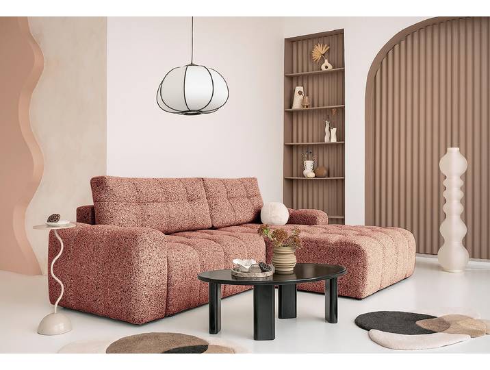 Ecksofa mit Schlaffunktion Rot/Beige/Rot Strukturstoff Purna 268cm Ausrichtung rechts Modern
