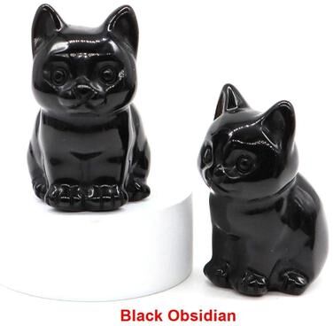 Uplift Picks Natural Amethyst Crystal Cat Figurine Hand Carved Healing Stone Decor black Obsidian 1 Pc