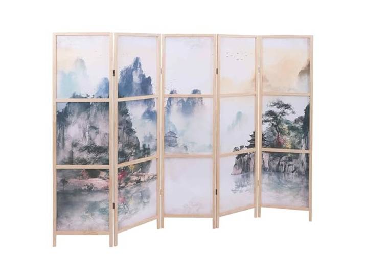 Mendler Paravent HWC-O70 170x227cm Holz - Berge