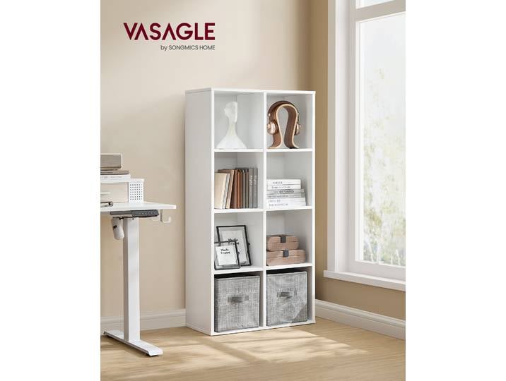 Bibliothèque, Étagère, Meuble de Rangement avec 8 Compartiments, Étagère sur Pied, Bibliothèque Cubique, Blanc Nuage